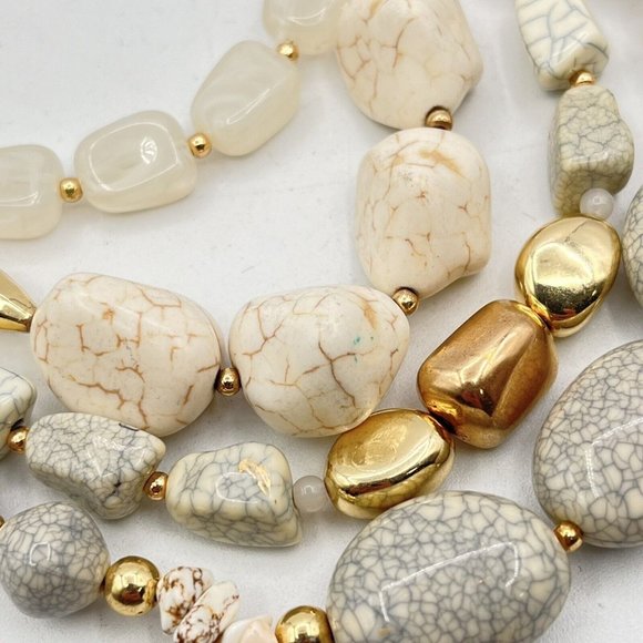 BOCAR  Multi Layer Faux Howlite 4 Strand Statement Collar Beaded Necklace 18" - Picture 2 of 9